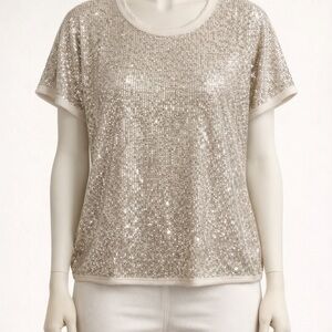 Entro Sequin Short-Sleeve Top - Cream-sz M
